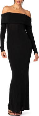 EDIKTED Susan Off the Shoulder Long Sleeve Maxi Dress
