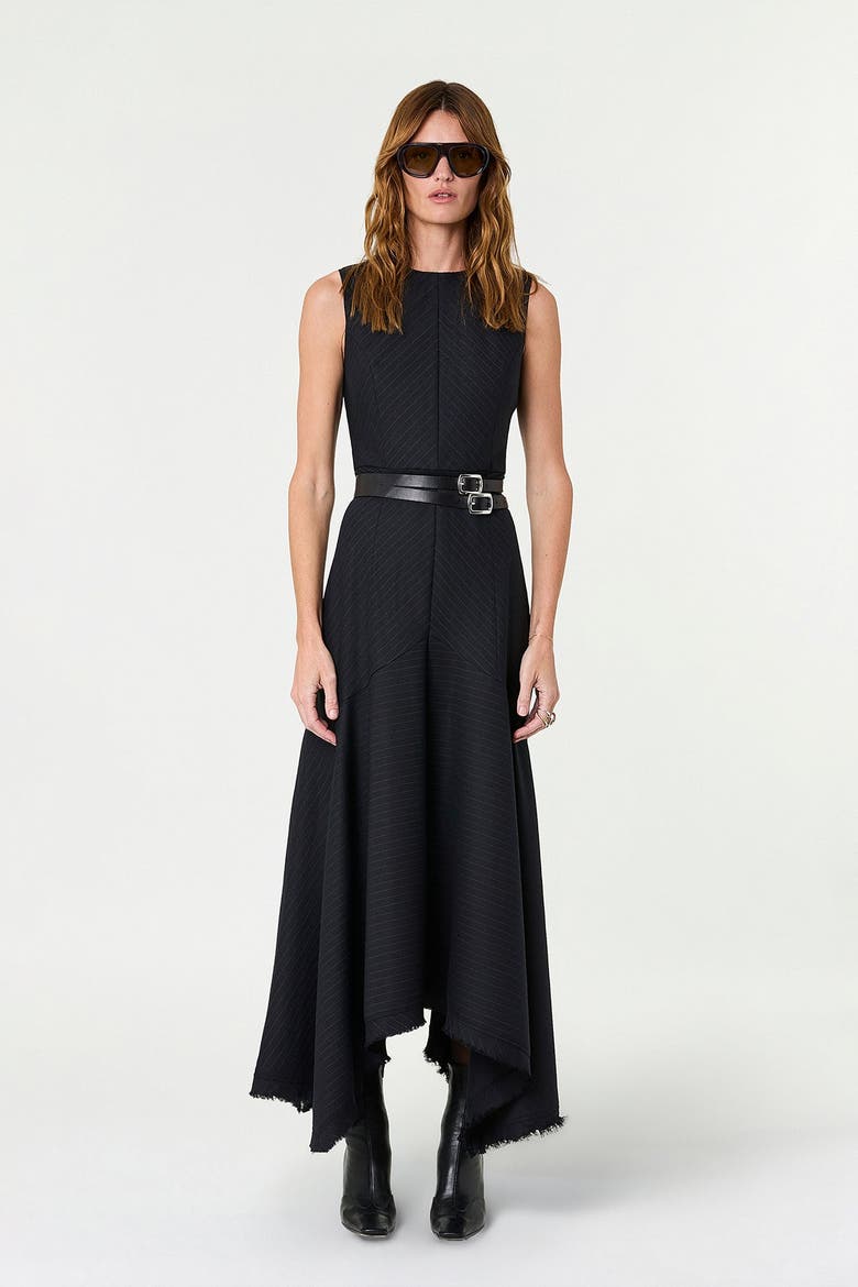 Carla Sleeveless Raw Hem Maxi Dress, Alternate, color, INK PINSTRIPE