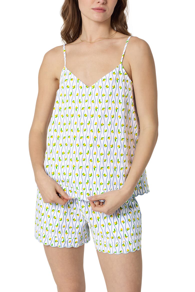 Print Organic Cotton Poplin Short Pajamas, Alternate, color, LIMONCELLO STRIPE