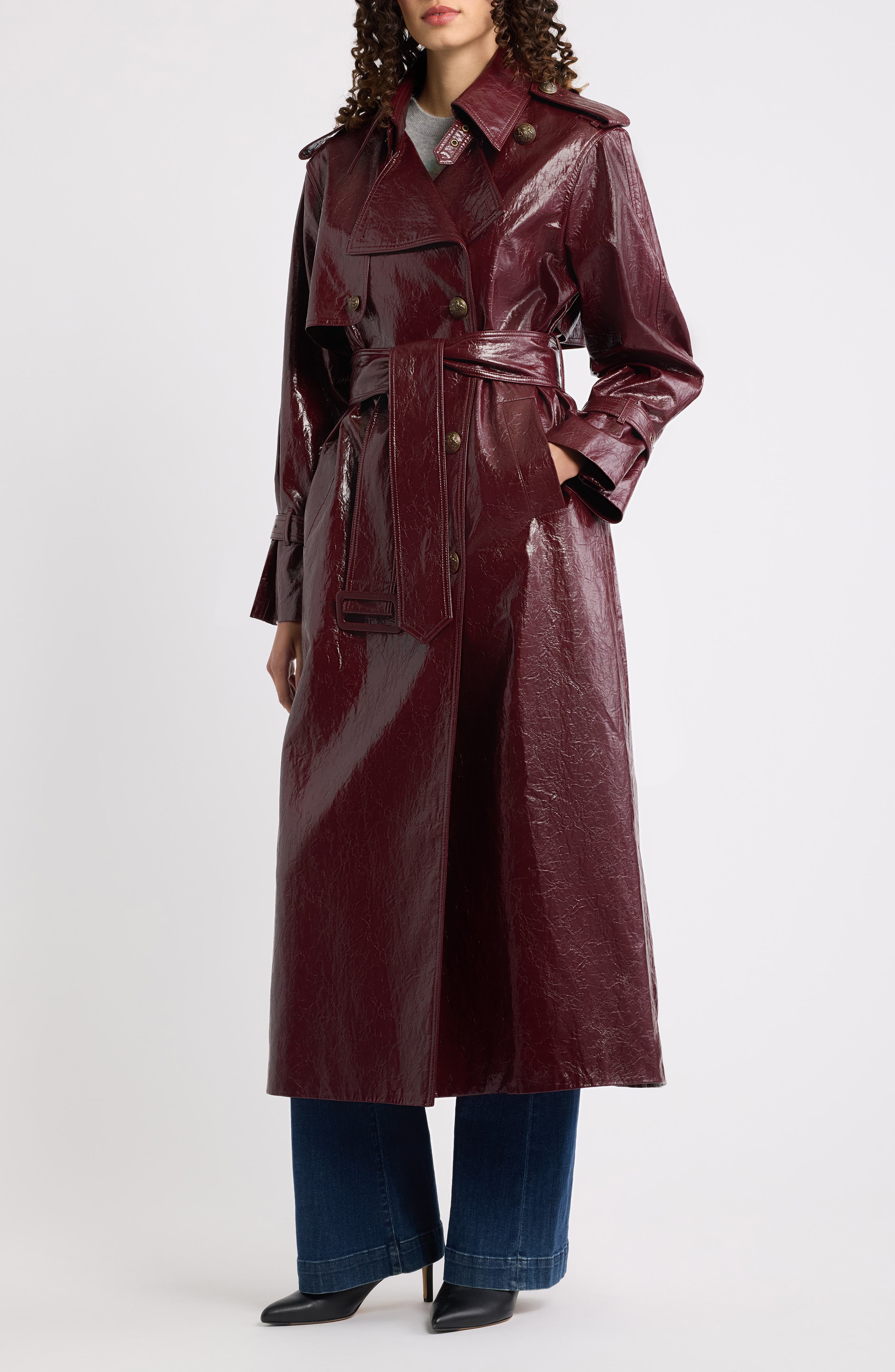 Kobi Halperin Rose Faux Leather Trench Coat In Garnet