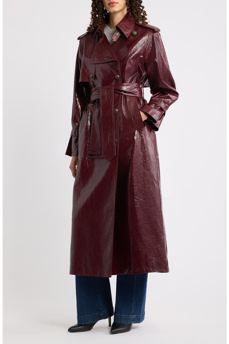 Rose Faux Leather Trench Coat, Main, color, GARNET