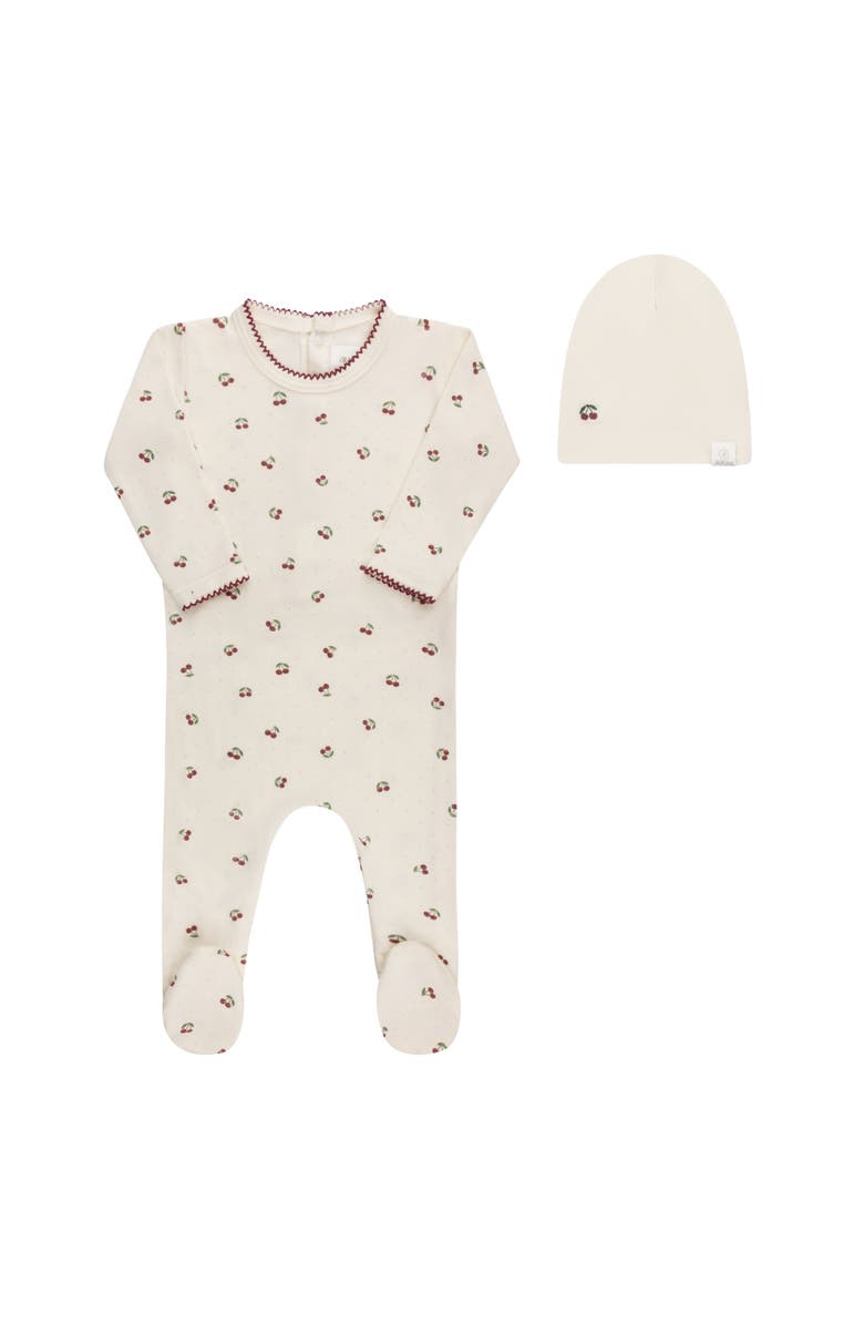 Ely's & Co. Aurora Classics Modal Cherry Print Collection Footie + Beanie, Main, color, Ivory/Red
