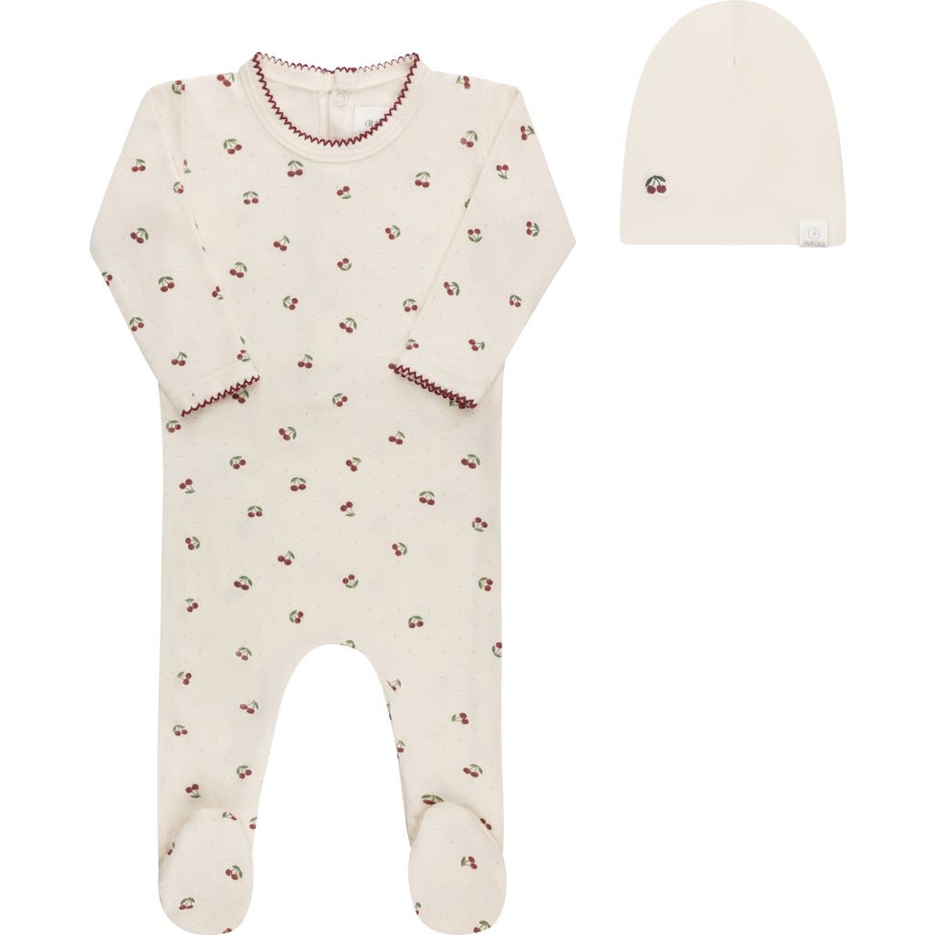 Ely's & Co. Aurora Classics Modal Cherry Print Collection Footie + Beanie In Multi