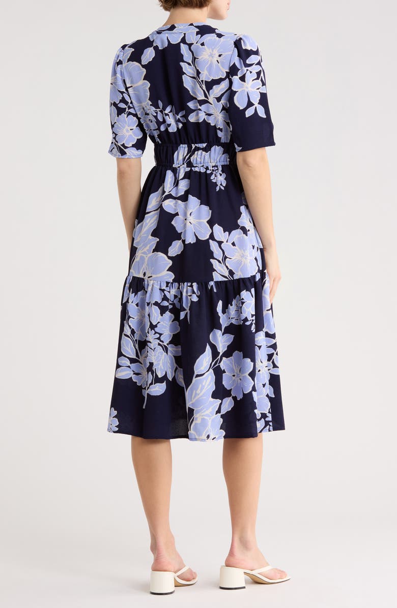 Eliza J Floral Short Sleeve Fit & Flare Midi Dress, Alternate, color, Navy