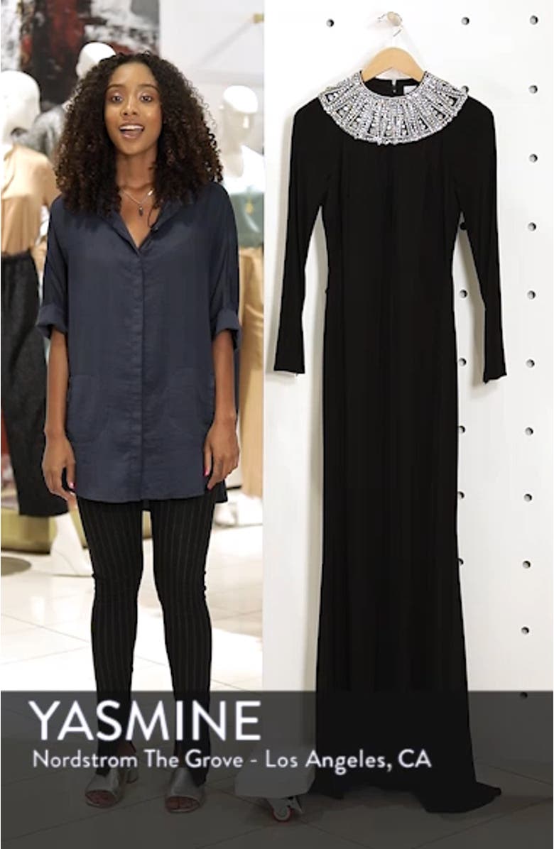 Mac Duggal Beaded Collar Long Sleeve Jersey Gown, sales video thumbnail
