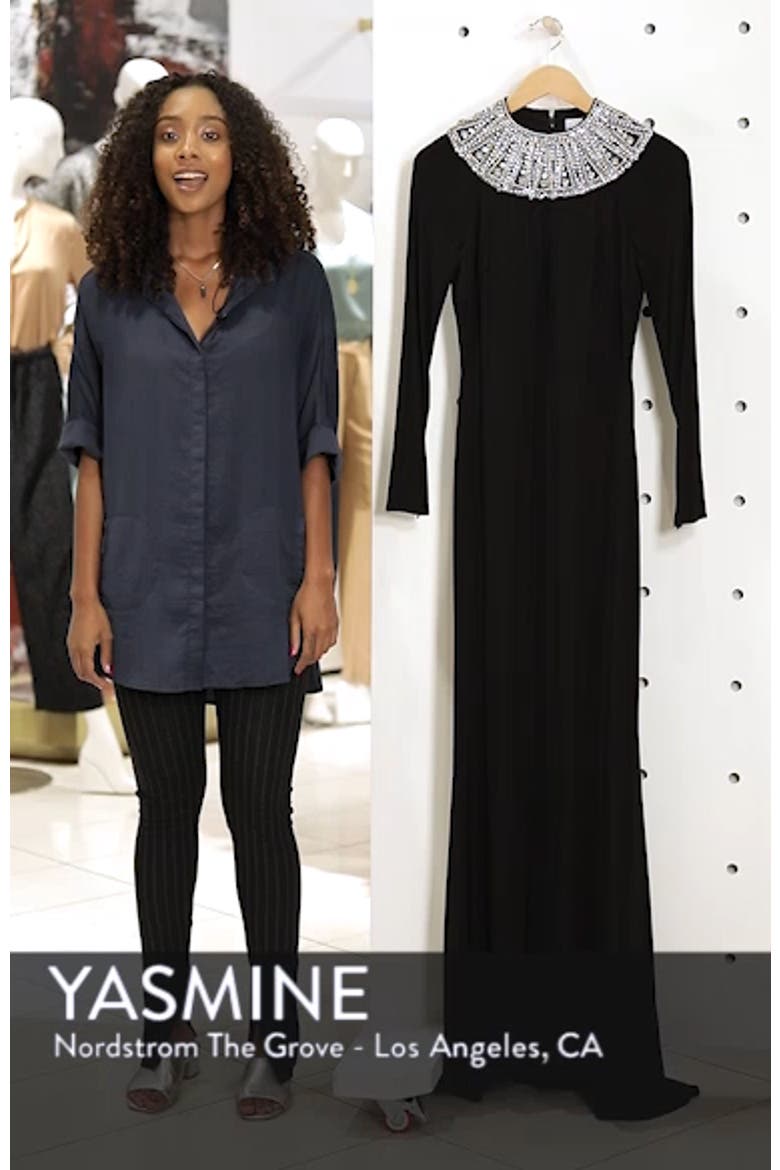Mac Duggal Beaded Collar Long Sleeve Jersey Gown video