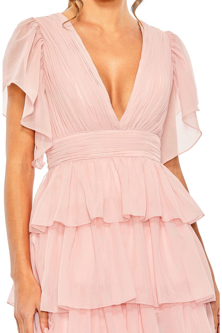 Women's Flutter Sleeve Tiered Ruffle Chiffon Gown, Alternate, color, PETAL PINK