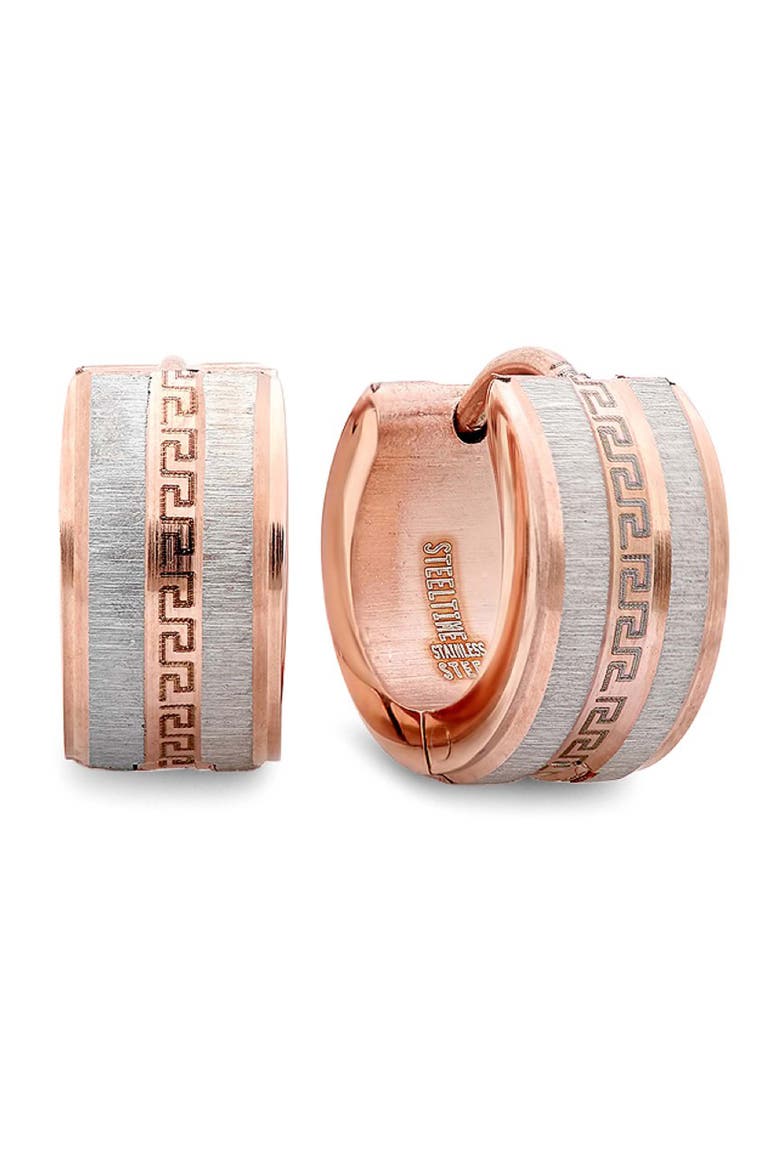 Two-Tone Greek Key Hoop Earrings, Main, color, ROSE GOLD