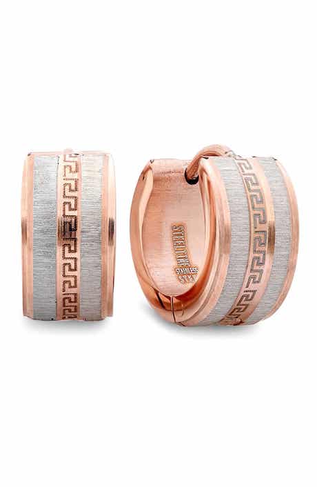 Two-Tone Greek Key Hoop Earrings