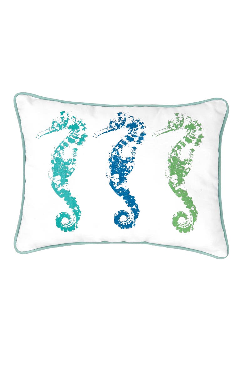 Three Seahorses Trio Cotton Blend Lumbar Accent Pillow 12" x 16, Main, color, Green