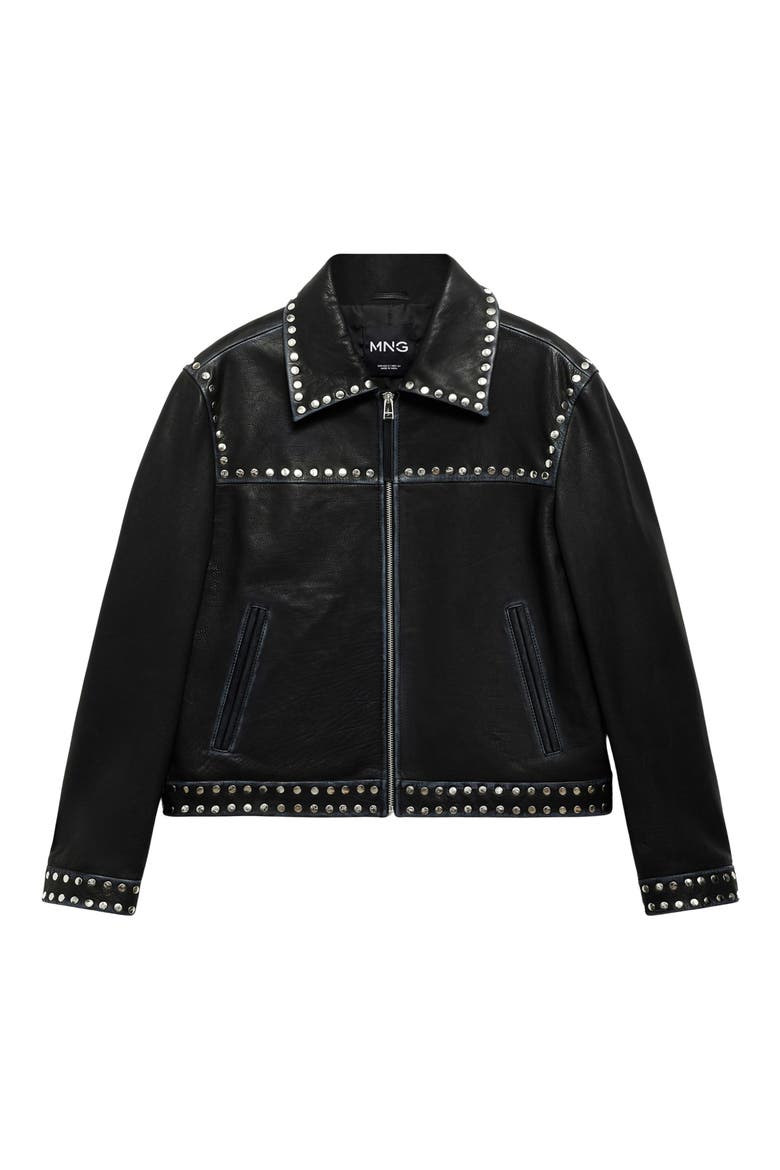 Studded Leather Jacket, Alternate, color, BLACK