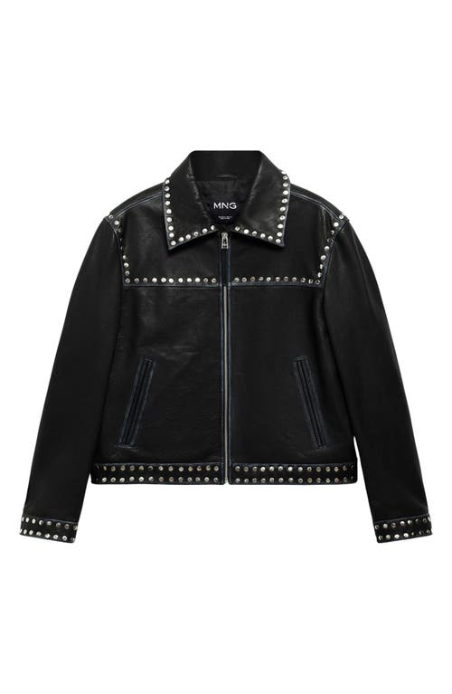 Mango Studded Leather Jacket In Black