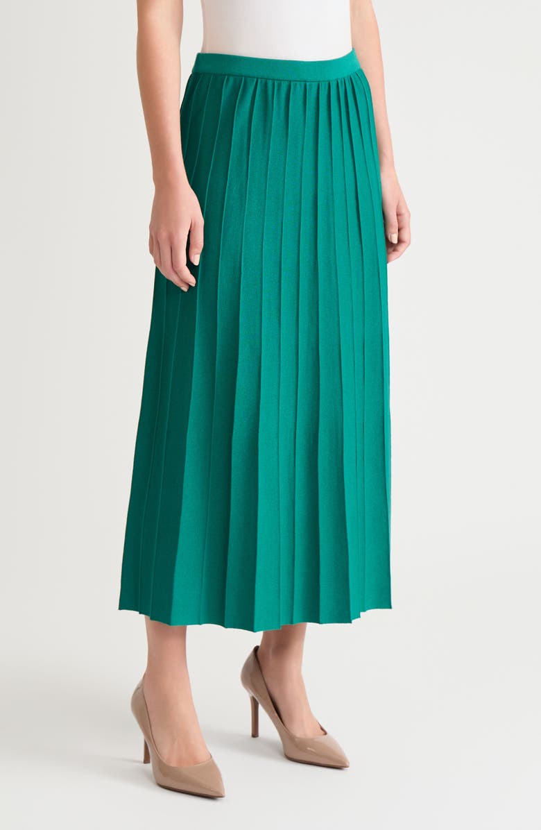 Ming Wang Pleated A-Line Soft Knit Maxi Skirt, Alternate, color, Everest