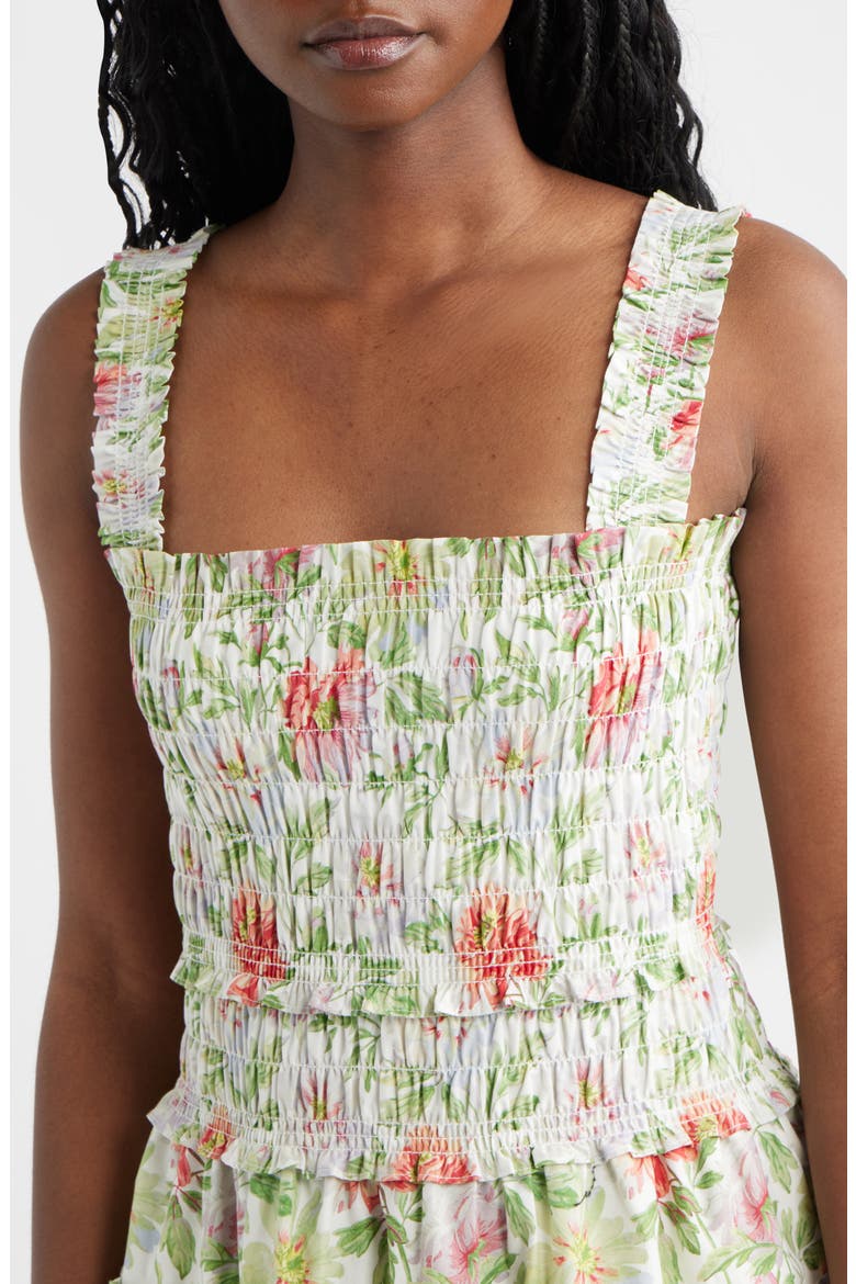 Azalea Smocked Bodice Cotton Mini Sundress, Alternate, color, PEONY CHINTZ