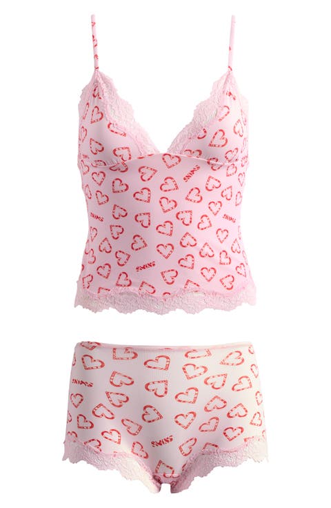 Fits Everybody Lace Trim Crop Camisole & Shorts Pajamas (Regular & Plus)