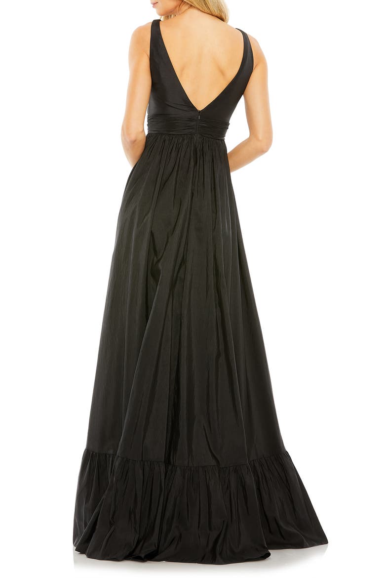 Sleeveless Taffeta High-Low Ruffle Gown, Alternate, color, BLACK