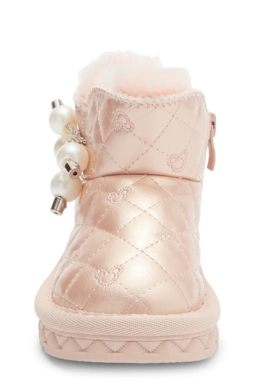 Doe A Dear Kids' Rhinestone Faux Pearl Faux Fur Trim Boot In Pink