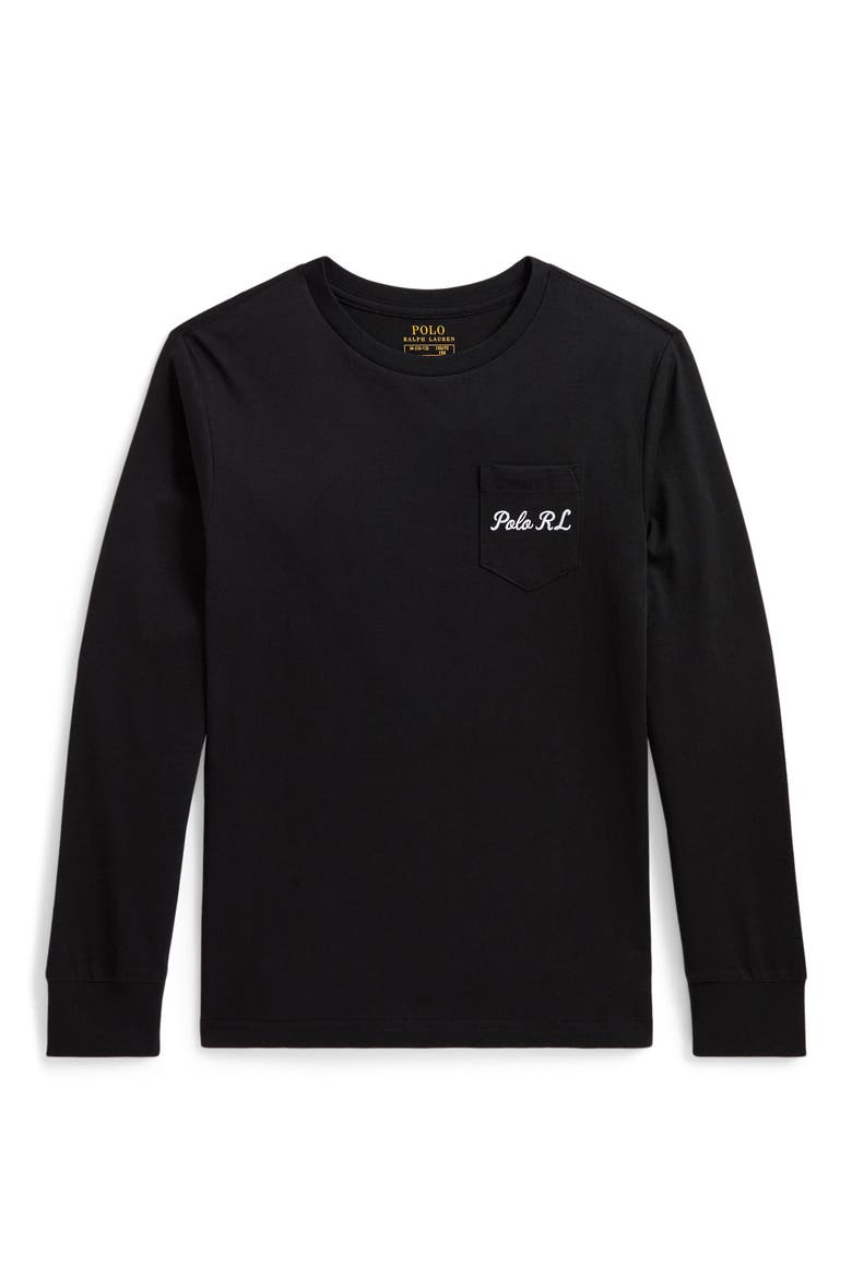 Kids' Polo Bear Cotton Long Sleeve Pocket T-Shirt, Main, color, POLO BLACK