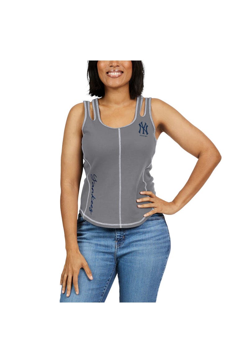 Women's WEAR by Erin Andrews Gray New York Yankees Contrast Stitch Tank Top, Alternate, color, Gray