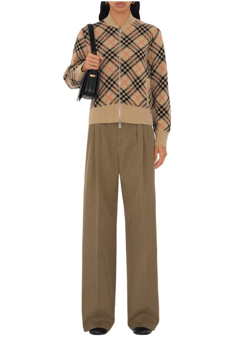 Check Cashmere Bomber Jacket, Main, color, Sand