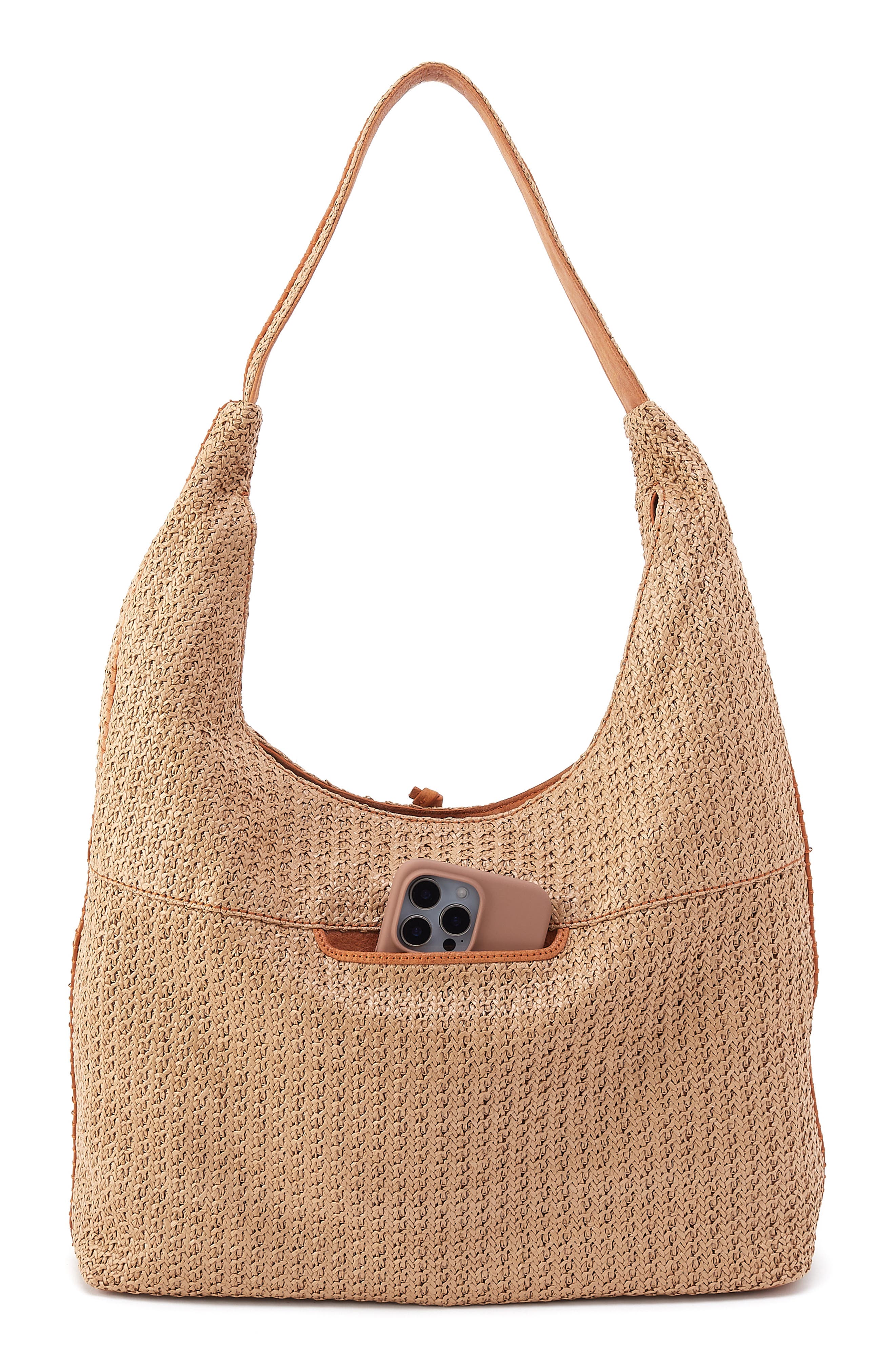HOBO La Jolla Straw & Leather Hobo Bag, Alternate, color, Meadow Woven Straw