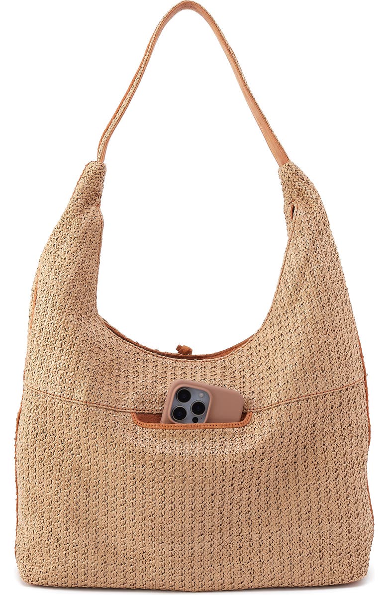 HOBO La Jolla Straw & Leather Hobo Bag, Alternate, color, Meadow Woven Straw