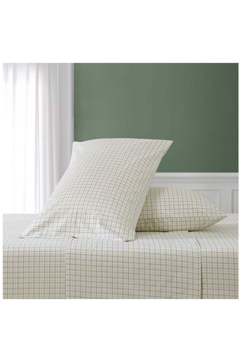 Calms Seas Gingham 200 Thread Count Cotton Percale Sheet Set, Alternate, color, BEIGE/ GREEN CHECK