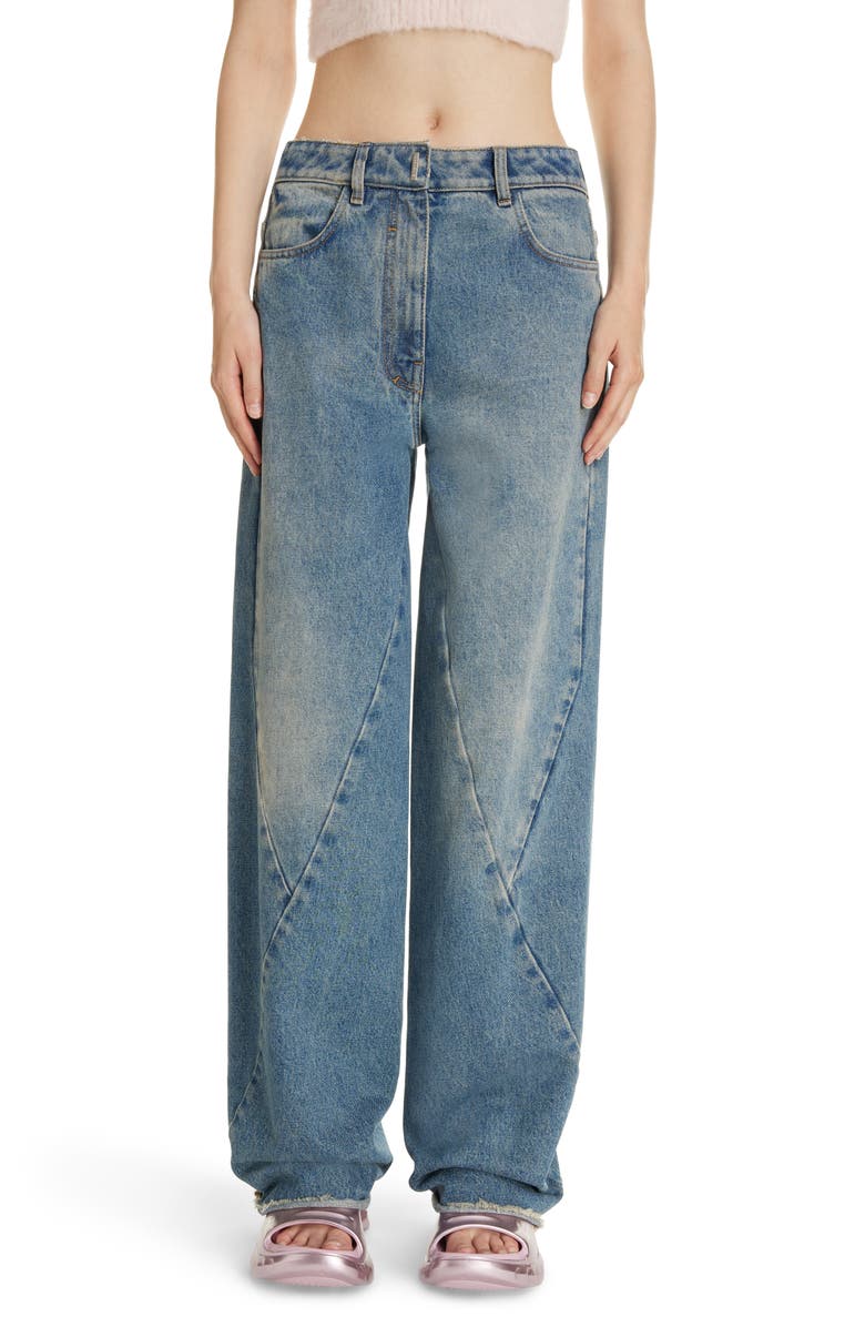Givenchy Seam Detail Raw Hem Wide Leg Jeans, Main, color, 