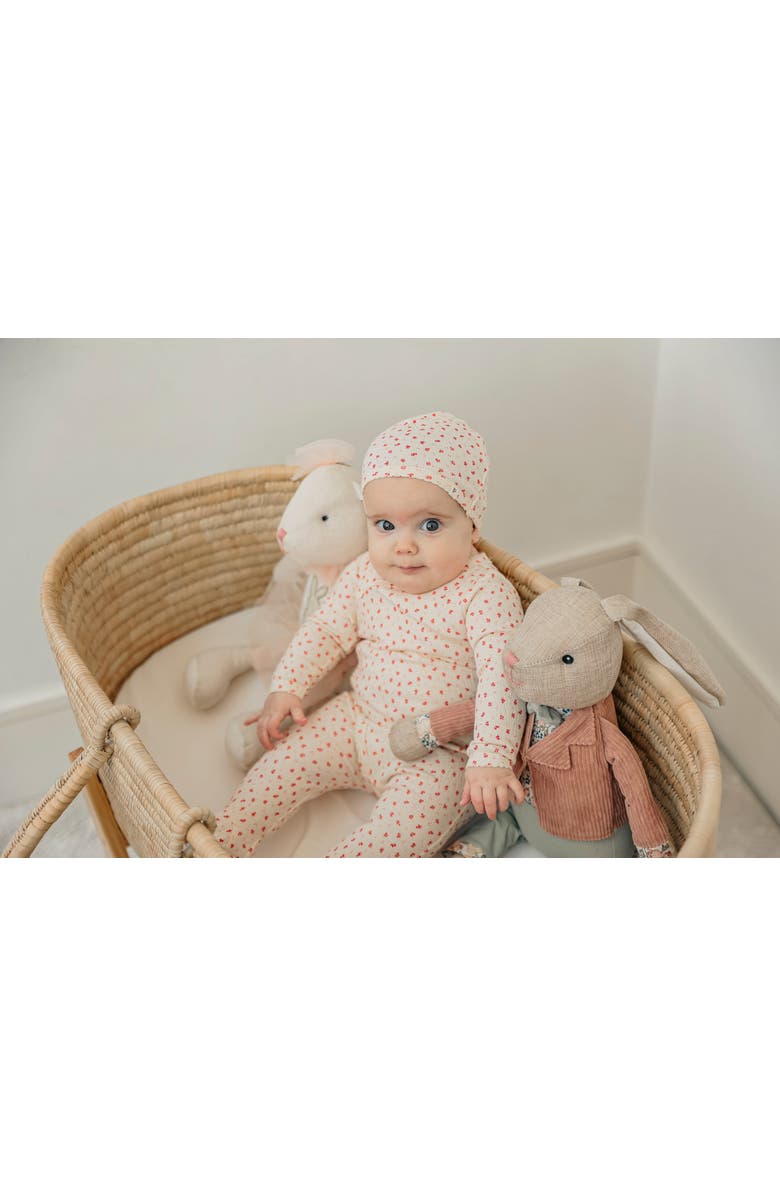 Fragile Crinkle Flower Print Romper with Hat Set, Alternate, color, White/Black