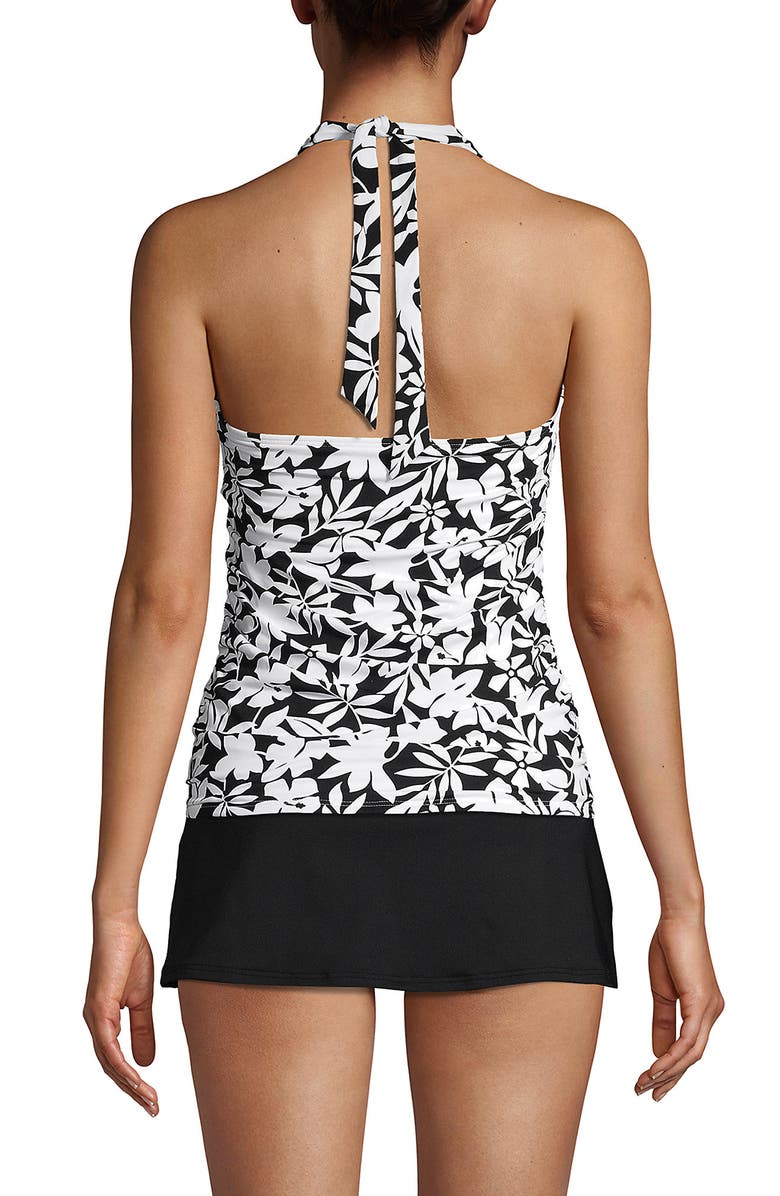 Lands' End Chlorine Resistant Square Neck Halter Tankini Swimsuit Top, Alternate, color, Black Havana Floral