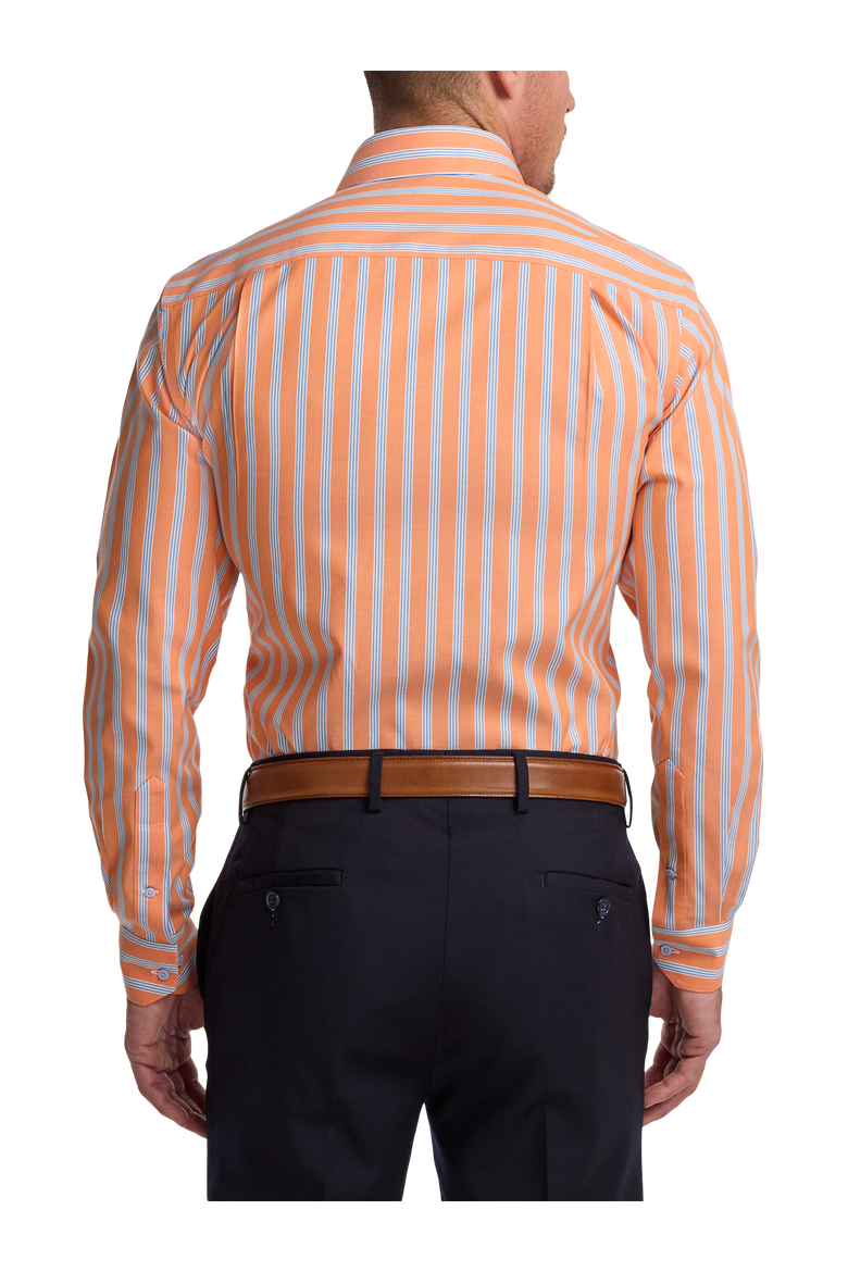 Cotton Spandex Point Collar Pinpoint Classic Contrast Trim Button Cuff Long Sleeve, Alternate, color, Melon/Blue