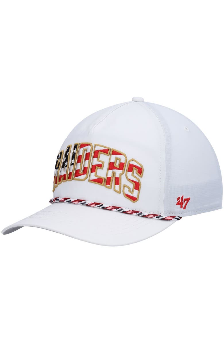 '47 Men's '47 White Las Vegas Raiders Hitch Stars and Stripes Trucker Adjustable Hat, Main, color, 