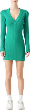 Grey Lab Power Shoulder Long Sleeve Knit Minidress