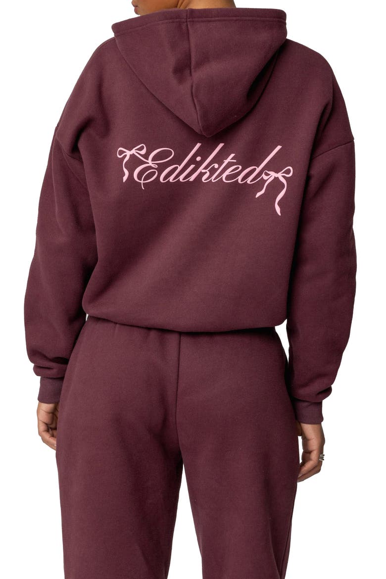 Sasha Bow Detail Hoodie, Alternate, color, BURGUNDY