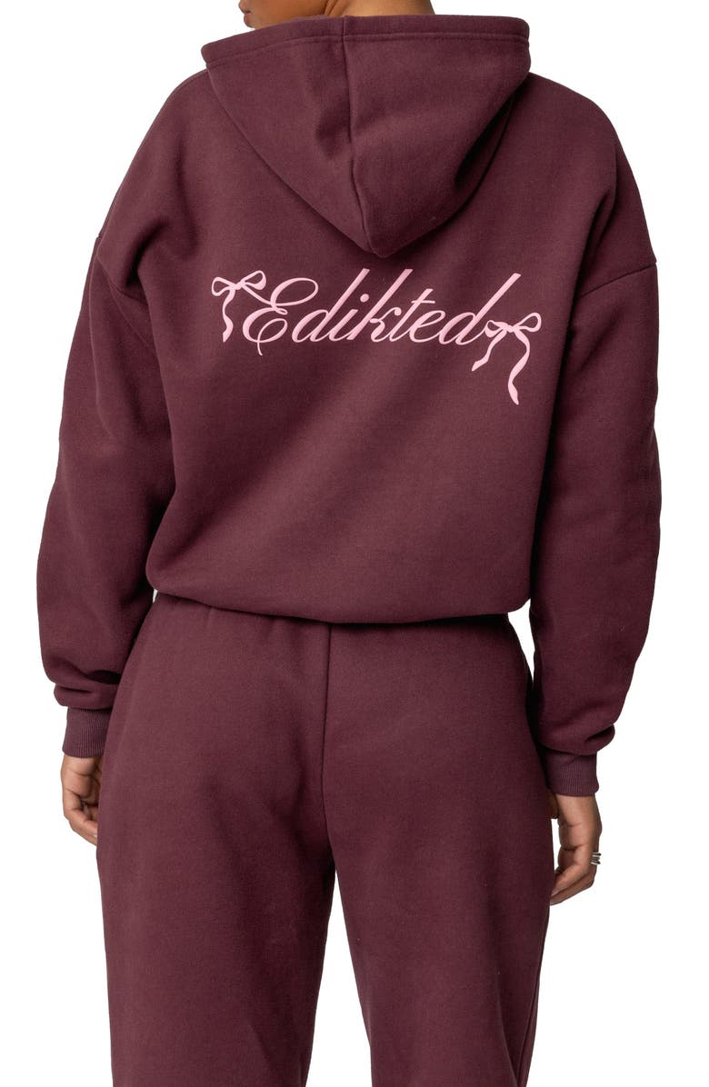 EDIKTED Sasha Bow Detail Hoodie, Alternate, color, Burgundy