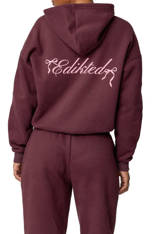 Edikted Sasha Bow Detail Hoodie In Burgundy