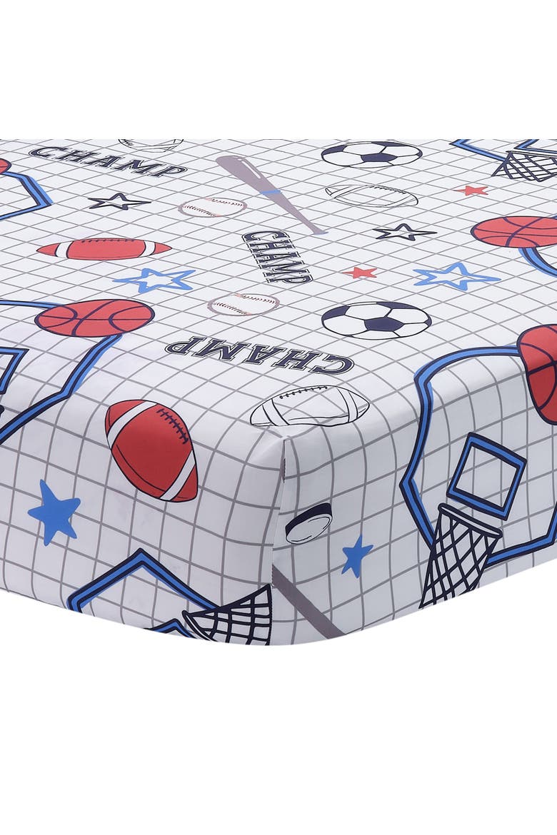 Baby Sports 100% Cotton Fitted Crib Sheet - Football/Basketball, Main, color, White