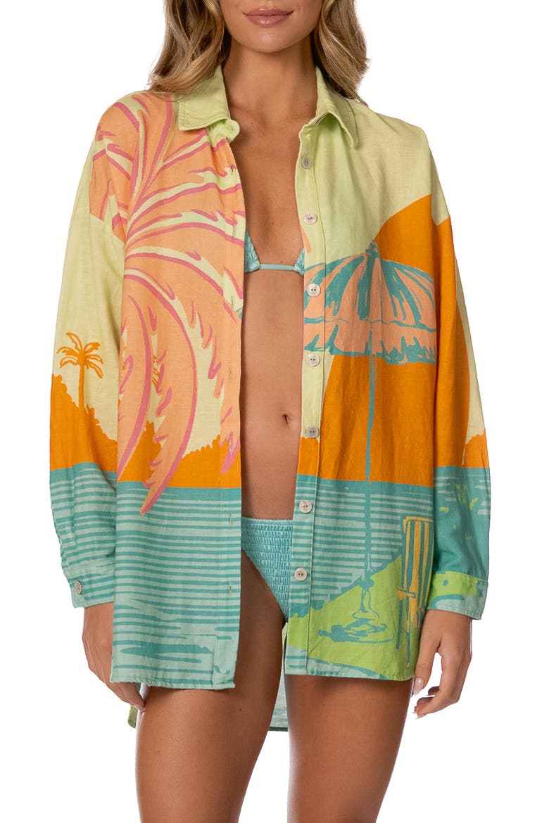 Pastel Mirage Dreambound Cover-Up Shirt, Main, color, OPEN GREEN