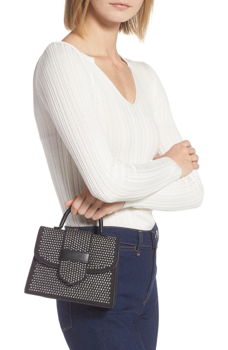 Steve Madden Mini Studded Faux Leather Top Handle Satchel, Alternate, color,