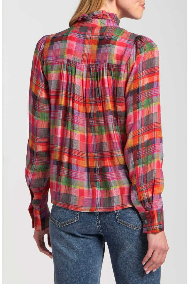 Ruffle Half-Placket Shirt, Alternate, color, PINK-PLAID MULTI