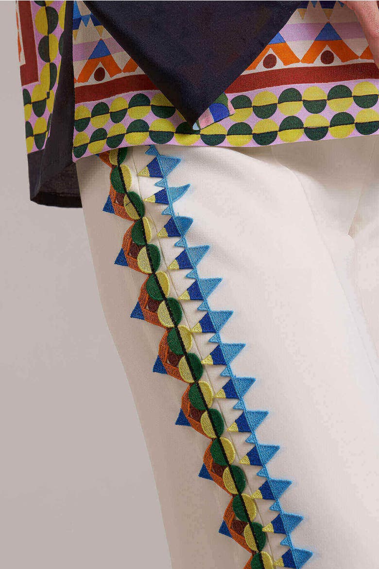Wide Leg Trousers With Macrame Ribbons, Alternate, color, Ecru / Multicolour