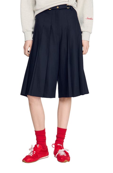 Long pleated wool shorts