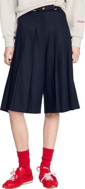 SANDRO Long pleated wool shorts