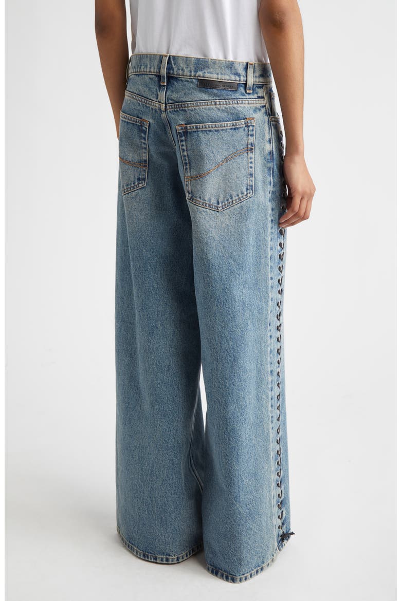 Lacing Denim Wide Leg Jeans, Alternate, color, MID BLUE