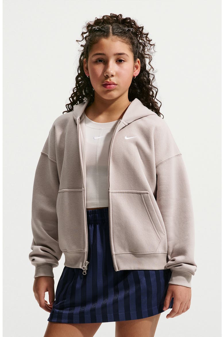 Kids' Studio Oversized Full Zip Fleece Hoodie, Main, color, MOON PARTICLE/ WHITE