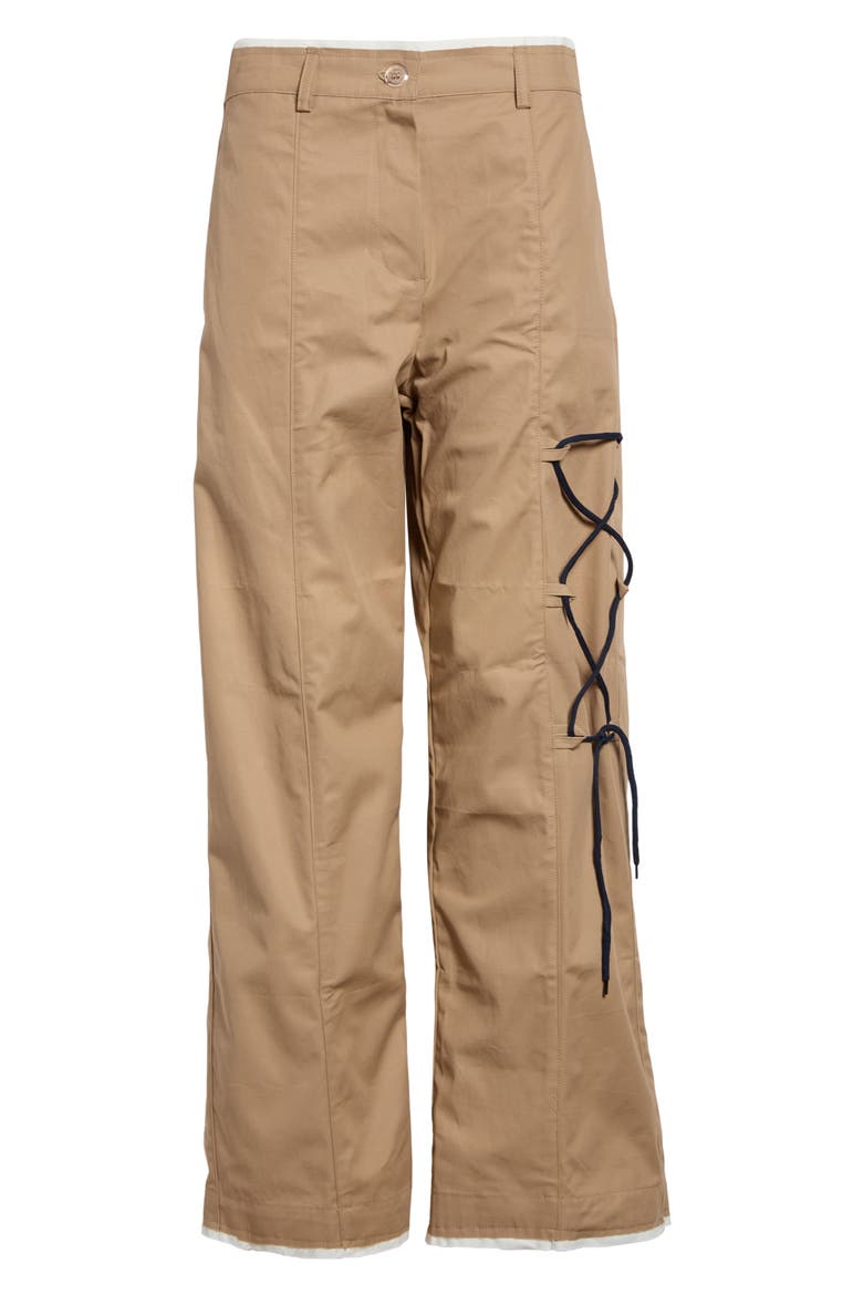 Shoelace Wide Leg Cotton Pants, Main, color, BEIGE