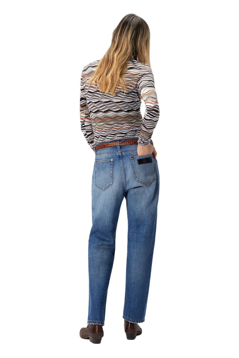 Five-pocket Mid-rise Washed Denim Pants, Alternate, color, Blue