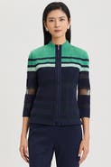 Ming Wang Heritage Zip-Front Sheer Knit Jacket