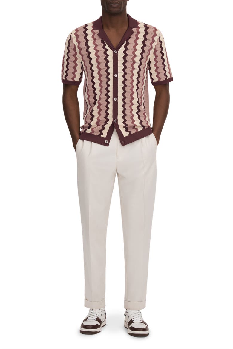 Summer Pointelle Zigzag Stripe Knit Button-Up Shirt, Alternate, color, ROSE MULTI