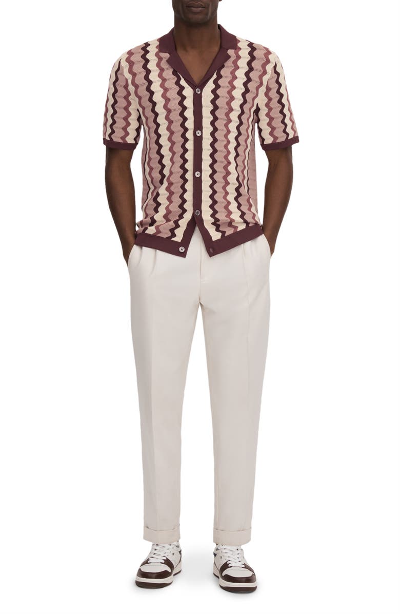 Reiss Summer Pointelle Zigzag Stripe Knit Button-Up Shirt, Alternate, color, Rose Multi